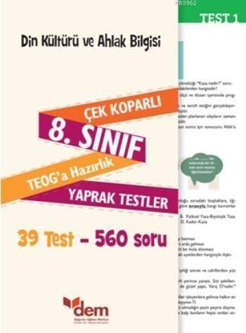 Din Kültürü ve Ahlak Bilgisi 8. Sınıf Teog'a Hazırlık Yaprak Testler; Çek Koparlı 39 Test - 560 Soru - 1