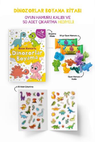 Dinozorlar Boyama Kitabı - Oyun Hamuru, Oyuncak ve Çıkartma Hediyeli - 3 Yaş + - 1