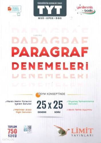 Limit Yayınları TYT MSÜ KPSS DGS Paragraf 25 X 25 Denemeleri - 1